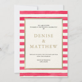 Convite Camilia Rosa Listras Aquarela e Letreiro Dourado