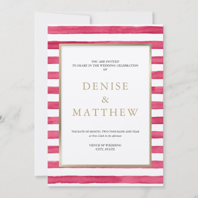 Convite Camilia Rose Aquarela Listras e Letreiro Dourado (Frente)