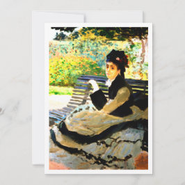 Convite Camille Monet, famosa pintura, num banco do jardim