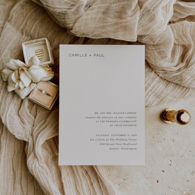 Convite Camille Neutral Modern Wedding (Criador carregado)