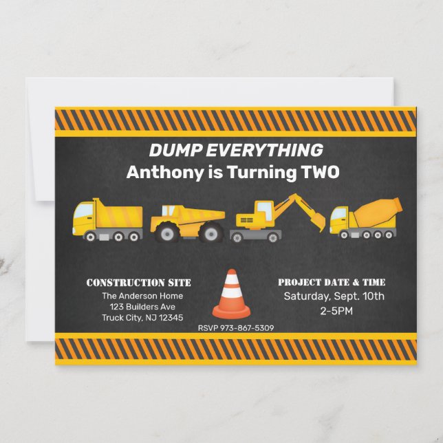 Convite Caminhão, Caminhões e Mais Aniversários de criança (Frente)