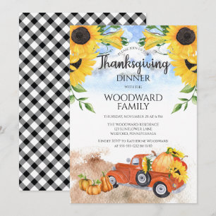 Convite Caminhão de Abóbora   Girassóis Janto de Ação