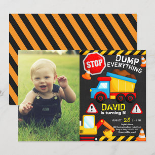 Convite Caminhão de Aniversário da Construção Chalk com Fo