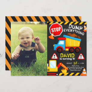 Convite Caminhão de Aniversário da Construção de Chalk com