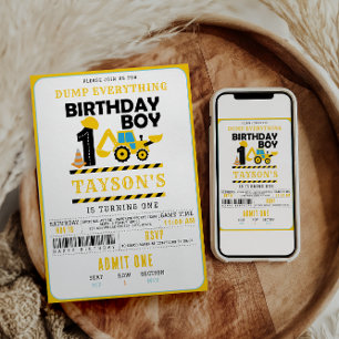 Convite Caminhão de Construção 1º Aniversário Aniversári