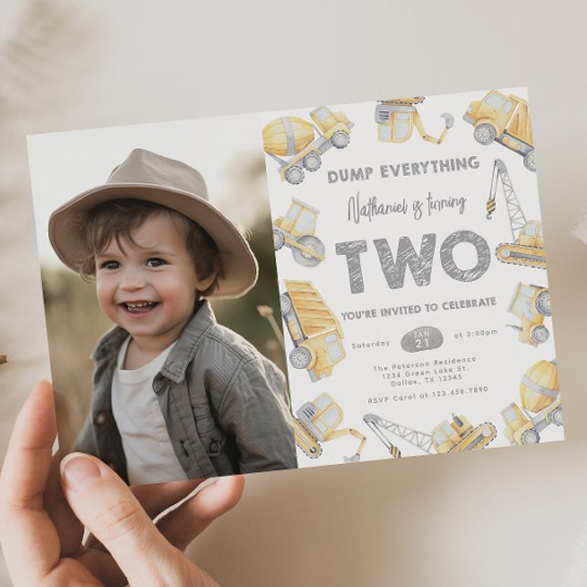 Convite Caminhão de Construção - Dois segundos aniversário (Criador carregado)