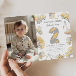 Convite Caminhão de Construção - Dois segundos aniversário