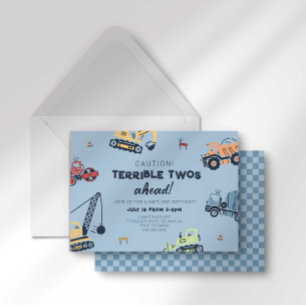 Convite Caminhão de Construção Terrible Twos Ahead 2º