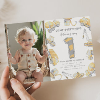 Convite Caminhão de Construção - Um Partido primeiro anive