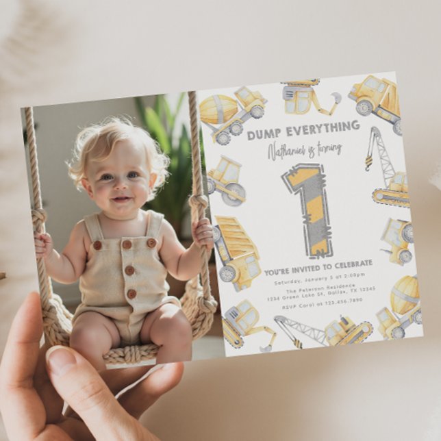 Convite Caminhão de Construção - Um Partido primeiro anive (Criador carregado)