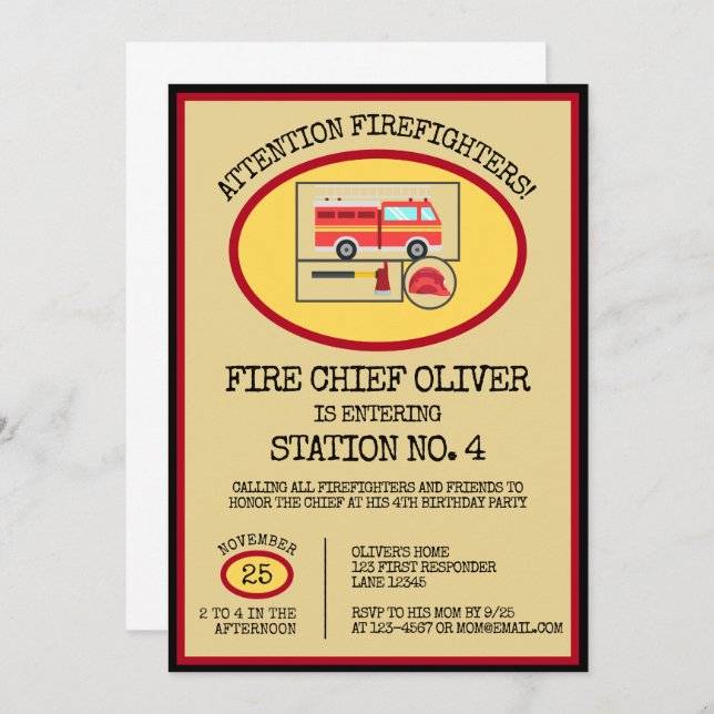 Convite Caminhão de Fogo Vermelho | Meninos Considerados A (Frente/Verso)