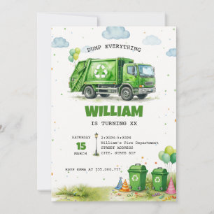 Convite Caminhão de lixo reciclagem de aniversário aquarel