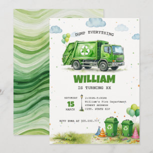 Convite Caminhão de lixo reciclagem de aniversário aquarel