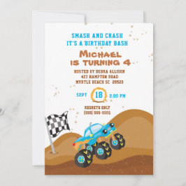 Convite Caminhão de Monstro Azul 4ª Corrida de Aniversário