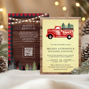 Convite Caminhão de Natal Vermelho Vintage Código QR de Ma