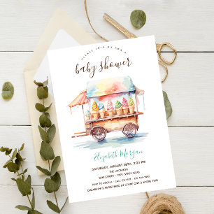 Convite Caminhão de Sorvete Aguarela Listrado Baby Shower