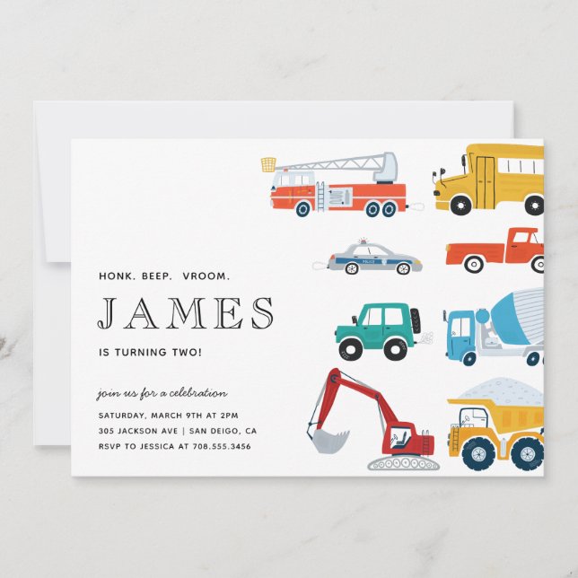 Convite Caminhão de Transporte de Cidade Segunda Festa de  (Frente)