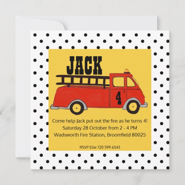 Convite Caminhão do vermelho do quartel dos bombeiros do (Frente)