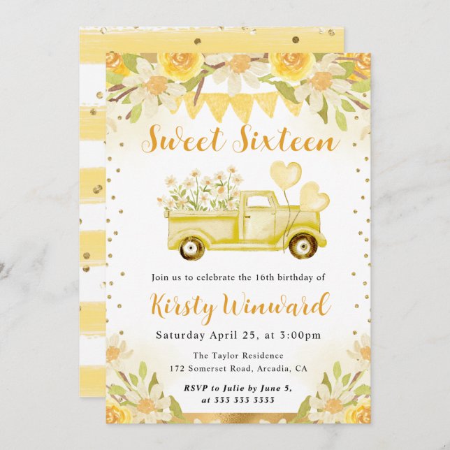 Convite Caminhão e Flores das Maravilhas da Água Doenças D (Frente/Verso)