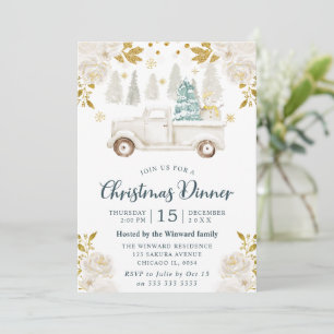 Convite Caminhão Floral de Natal Branco e Dourado de Inver