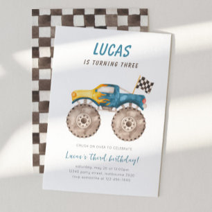 Convite Caminhão Monstro Azul Qualquer Festa de aniversári