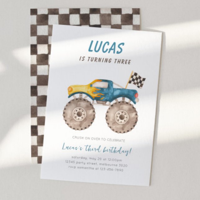 Convite Caminhão Monstro Azul Qualquer Festa de aniversári (Criador carregado)