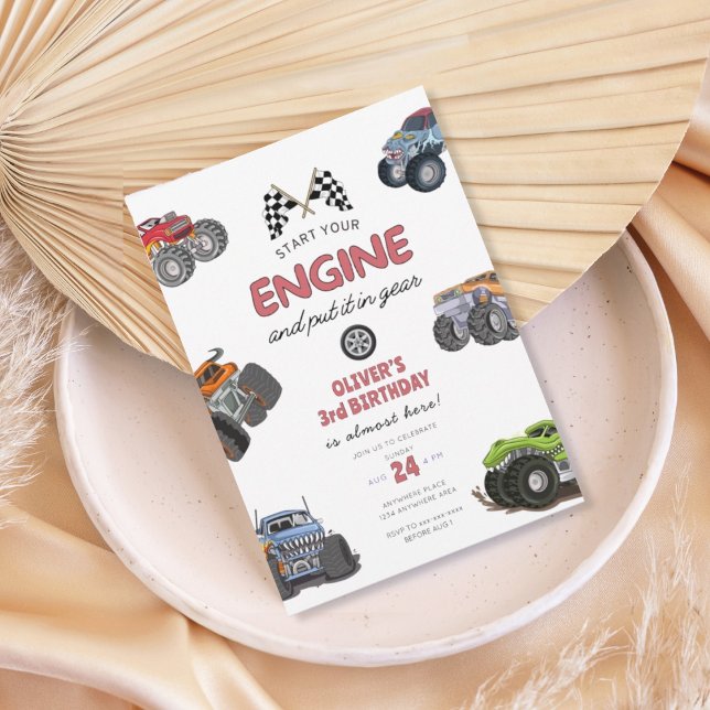 Convite Caminhão monstro, ligue o motor menino 3º aniversá (Criador carregado)