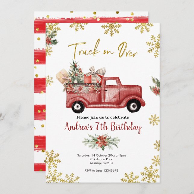 Convite Caminhão sobre o aniversário do caminhão de Natal  (Frente/Verso)