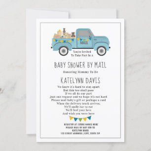 Convite Caminhão Social Distanciando Chá de fraldas Azul