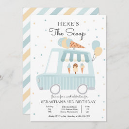 Convite Caminhão Sorvete Azul Aqui está o Aniversário da C