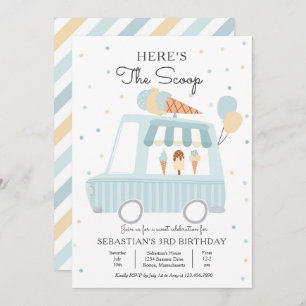 Convite Caminhão Sorvete Azul Aqui está o Aniversário da C