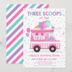 Convite Caminhão sorvete Três Coletes De aniversário de