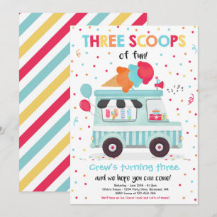 Convite Caminhão sorvete Três Coletes De aniversário de