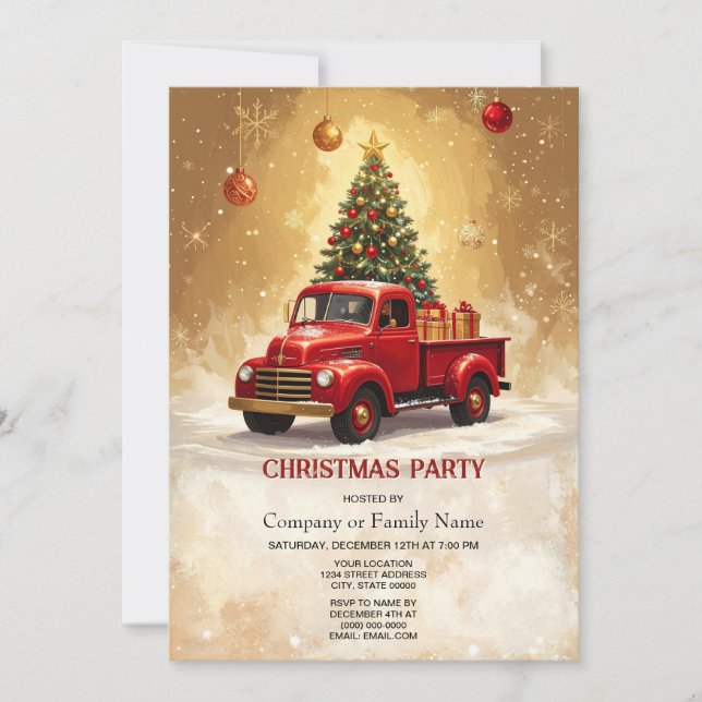 Convite Caminhão Vermelho com Árvore de Natal e Presentes  (Frente)