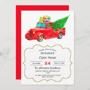 Convite Caminhão vermelho de Natal com árvore de Natal e p