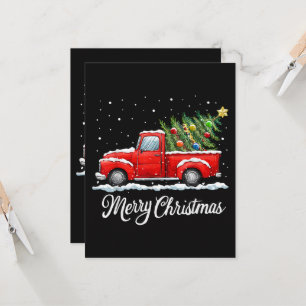 Convite Caminhão Vermelho Natal Feliz Vintage com Árvore