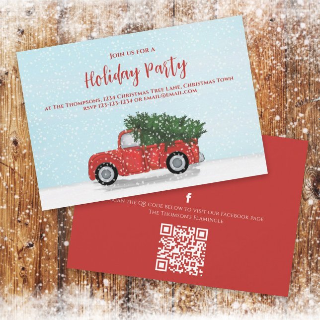 Convite Caminhão Vermelho Vintage de Natal Código QR de In (Criador carregado)