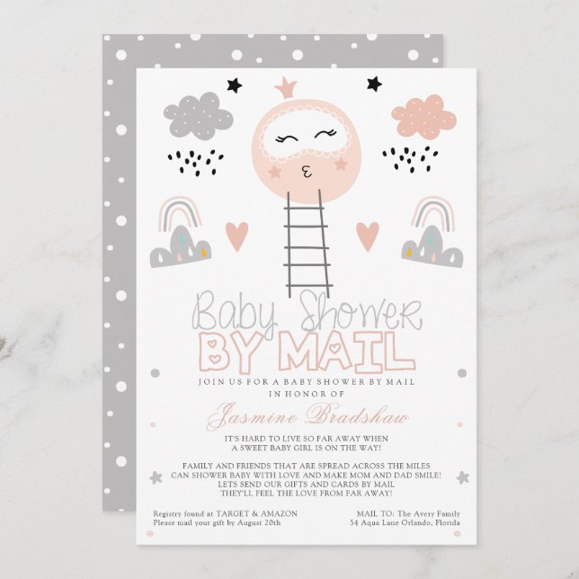 Convite Caminho do Chá de fraldas de Longa Distância até a (Frente/Verso)