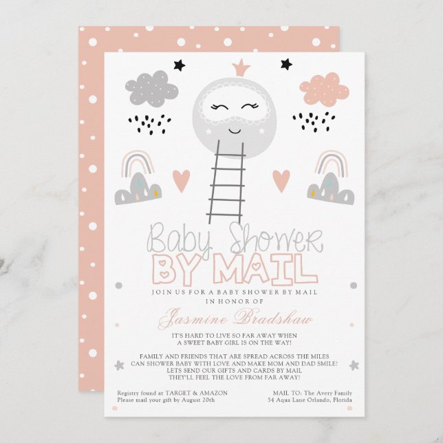 Convite Caminho do Chá de fraldas de Longa Distância até a (Frente/Verso)