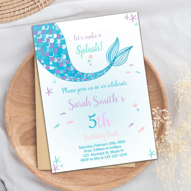 Convite Caminho Verde sob o Partido do Mar (Green Mermaid Tail Birthday Invitations)