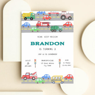 Convite Caminhões Carros Transportes Aniversário de Qualqu