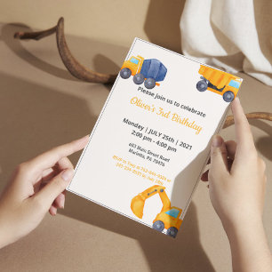 Convite Caminhões De Construção   Ano em análise Aniversár
