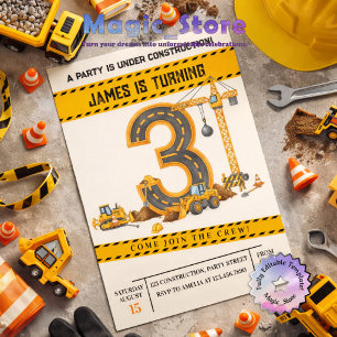 Convite Caminhões de Construção em Aquarela Festa de 3 Ano