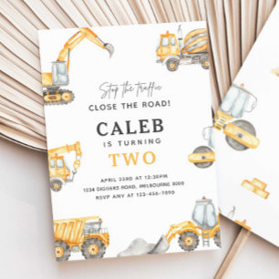 Convite Caminhões De Construção Festa de aniversário Qualq