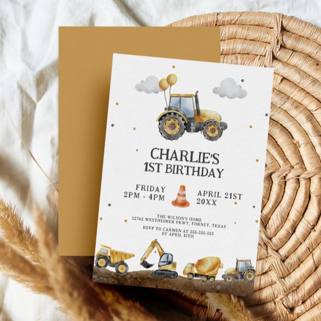 Convite Caminhões De Construção Simples, Aniversário Minim (Criador carregado)