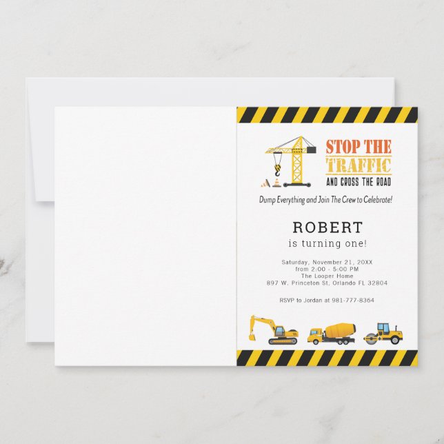 Convite Caminhões Personalizados de Construção de Fotos de (Frente)