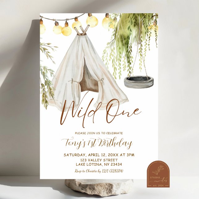 Convite Camisa Boho Teepee Wild One Menino Primeiro Aniver (Criador carregado)