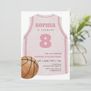 Convite Camisa de Basquete Rosa Aniversário Festa Aquarela