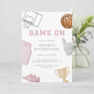 Convite Camisa de Basquete Rosa de Aniversário Jogo Ativad