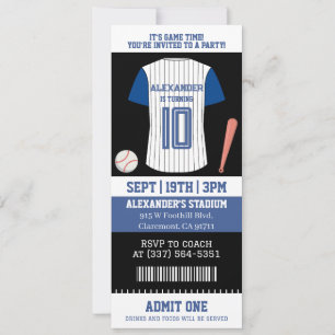 Convite Camisa de Beisebol Ingresso Aniversário Festa